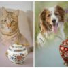Luxury Enamel Ceramic Pet Ashes Urn Majestic Peony Design for Dogs and Cats