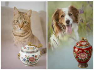 Luxury Enamel Ceramic Pet Ashes Urn Majestic Peony Design for Dogs and Cats