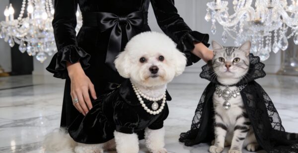 Pet Formal Dress & Tuxedo Outfit – Elegant Cat Dog Costume with Bow