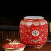 Luxury Enamel Ceramic Pet Ashes Urn Majestic Peony Design for Dogs and Cats