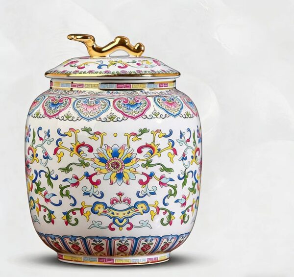 Luxury Enamel Ceramic Pet Ashes Urn Majestic Peony Design for Dogs and Cats