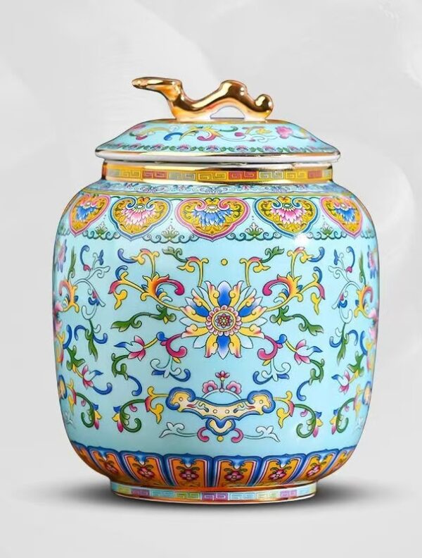 Luxury Enamel Ceramic Pet Ashes Urn Majestic Peony Design for Dogs and Cats