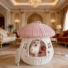 14 Luxury Rattan Cat House Bed – Enclosed Mushroom Pet Cave for Cats & Small Dogs | Breathable, Cozy Indoor & Outdoor Pet Nest