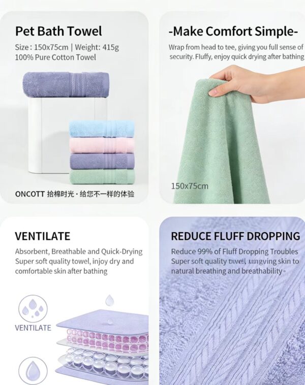 Luxury Thick Cotton Pet Towel – Super Absorbent Quick Dry for Dogs & Cats