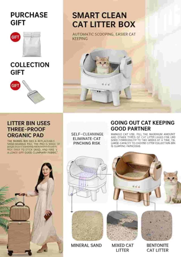 Smart Self-Cleaning Cat Litter Box – Open Stainless Steel Automatic Cat Toilet with APP Control