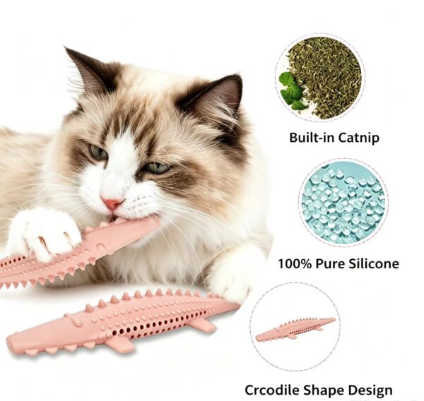 Silicone Crocodile-Shaped Cat Toothbrush Toy — Built-in Catnip, Teeth-Cleaning & Grinding Stick — Food-Grade, Bite-Resistant Chew Toy — Suitable for Adult Cats & Kittens
