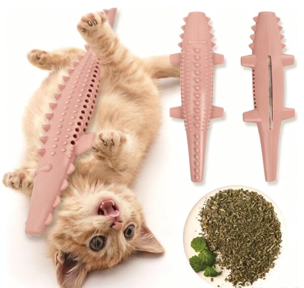 Silicone Crocodile-Shaped Cat Toothbrush Toy — Built-in Catnip, Teeth-Cleaning & Grinding Stick — Food-Grade, Bite-Resistant Chew Toy — Suitable for Adult Cats & Kittens